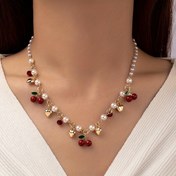Resim 1 Strand Lady's Cherry Beads Golden Heart Shape Charms Design Kolye, Zarif Kişilik Çok Yönlü Parti Banket Günlük Giyim Takı 