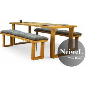 Resim Neiwel Doi Doğal Ahşap Banklı Toplantı Masasıı x 80 x 140 Açık Ceviz 
