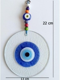 Resim Mavi Nazar Boncuklu El Yapımı Şeffaf Cam Duvar Süsü 