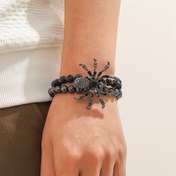 Resim 1 adet Gotik Cool Dark Spider İşlemeli Taşlı Çift Katlı Boncuklu Erkek Bilekliği 