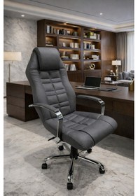 Resim Noyan Yönetici Ofis Koltuğu Lüks Büro Koltuğu Ergonomik Yatar Mekanizmalı Deri Antrasit Renk Gri 