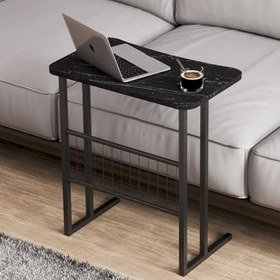 Resim interGO Metal Ayaklı Laptop Sehpası Koltuk Sehpası Kahvaltı Masası Çalışma Sehpası - Siyah Mermer Desenli 