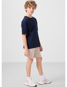 Resim Lacivert-taş Pamuklu Oversize Fit Dokuma Hafif Esnek Chino Erkek Çocuk Şort Takım - 11279 Lacivert 