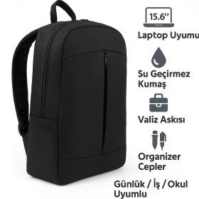Resim Northern Fashion 15.6" Notebook Bilgisayar Laptop Sırt Çantası Su Geçirmez Kumaş ve Fermuarlı Siyah Siyah Laptop Çantası 1 