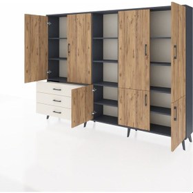 Resim Arges Dolap 11 Raflı 3 Çekmeceli 7 Kapaklı 220x30x163 Antrasit-ça Antrasit-çam/aytaşı 