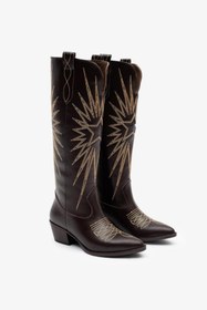 Resim Milaura KADIN KAHVERENGİ İŞLEMELİ HAKİKİ DERİ KOVBOY ÇİZME 20514 