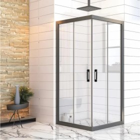 Resim Durul Duşakabin Kare Siyah 5mm Şeffaf Cam H:190 80x100 cm 