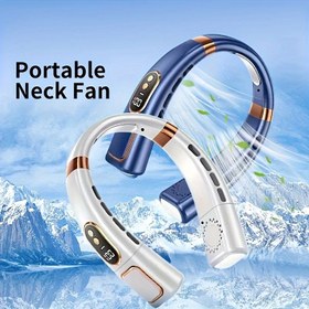 Resim 1 adet, Yaz için Temel Kullanıma Uygun Mini Boyun Fanı: Serin ve Rahat Kalın, USB Şarjlı 5 Hız Ayarlı Dijital Ekran, LED Renkli Işık, Çift Sessiz Yüksek Hızlı Motor, 360 Derece Serinleme Boyun, Kamp Tırmanışı, Açık Hava Sporları, Seyahat vb. için Uygun. 