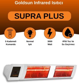 Resim GOLDSUN Supra Plus 2000 Watt GSS20P Kumandalı Suya Dayanıklı Elektrikli İnfrared Isıtıcı-Beyaz 