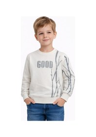 Resim Baglan Erkek Çocuk Önü Arkası Baskılı Sweatshirt Bgl-st05241 Ekru 