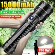 Resim Şarj Edilebilir Taktik LED El Feneri, 15000mAh Yüksek Kapasiteli Lityum Pili, Tip-C Şarj, Su Geçirmez Olmayan, Acil Durum Spotlight Torch ile Çeşitli Bileşenler 