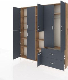 Resim Arges Dolap 12 Raflı 2 Çekmeceli Tek Askılı 220x30x243 Çam-antrasit/antrasit Antrasıt/antrasıt 