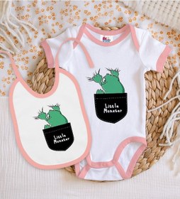 Resim Bk Kids Little Monster Tasarımlı Pembe Bebek Body Zıbın Ve Mama Ö Çok Renkli 