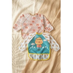 Resim Babydonat 2'li Su Geçirmez Kollu Mama Önlüğü Seti - 6-24 Ay Ayıcık ve Civciv Desenli, Leke Tutmaz, Elastik Manşetli Blw ve Aktivite Önlüğü 