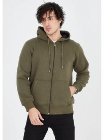 Resim Barlashive Erkek 3 İplik Pamuklu Fermuarlı Kapüşonlu Kanguru Cepli Hoodie Hırka Sweatshirt - Yeşil Çok Renkli 