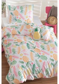 Resim Tek Kişilik Pamuklu Nevresim Takımı 3 Parça Tropik Desen Beyaz / Yumuşak Dokulu Beyaz 