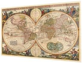Resim Camdan Tablo (1333) Eski Dünya Haritası 4mm Dayanıklı Cam Tablo Temperli Cam, World Map Görsel 36 x 24 
