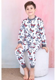 Resim Erkek Çocuk/bebek %100 Pamuk Pijama Takımı 1850-füme Füme 