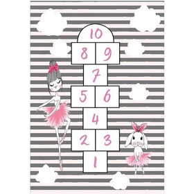 Resim Dijital Baskılı Gri Pembe Sayı Desen Dekoratif Yıkanabilir Kaymaz Taban Çocuk Halısı Çok Renkli 