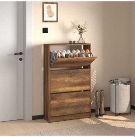 Resim Flat Duo 3 Katlı Geniş Ayakkabılık - Oslo Ceviz 73x119x26 Cm Ceviz 