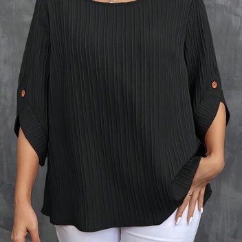 Snapbuy Kadın Büyük Beden Kısa Kollu Konforlu Tişört - İlkbahar/yaz Gündelik10000mah Black