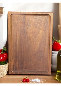 Resim Eksiz Masif Doğal Oluklu Ahşap Kesme Sunum Doğrama Tahtası 