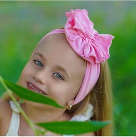 Resim Kız Bebek Çocuk Çiçek Detaylı El Yapımı Yumuşak Esnek Pamuklu Penye Saç Bandı - 6 - 9 Yaş / Pembe Pembe 