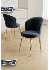 Resim Canisa Risa Serisi 4 Adet Antrasit Mutfak Sandalyesi Gold Kaplama Metal Ayak 1. Sınıf Babyface Kumaş Antrasit Sandalye Gold Ayak 