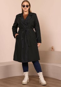 Resim Kadın Büyük Beden Kemerli Uzun Trençkot - TABA / 48 