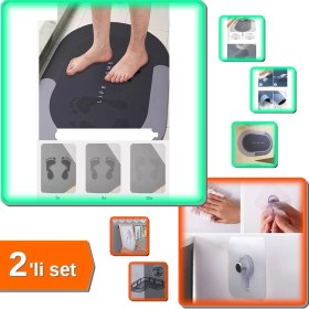 Resim Hereveoyuncak Sihirli Su Emici Kaydırmaz Banyo Paspası + 5 Adet Yapışkanlı Banyo Raf Tutucu Askı Pin - 2li Set Q1F 