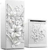 Resim NETWORK ART Buzdolabı Ve Bulaşık Makinası Beyaz Eşya Sticker Kaplama Gri Çiçekler 
