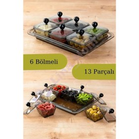 Resim Fırsat Sende Tepsili Lüx 6 Bölmeli 13 Parça Kahvaltılık Sosluk Sunumluk Seti Akrilik Kahvaltı Setı 