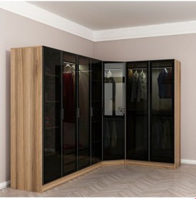 Resim Kale 7 Füme Cam Kapaklı 2ç Köşe Dolap Dore Füme Cam 190cm Ceviz 