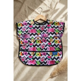 Resim Babydonat Joyful Pop Renkli Pop-Art Desenli Sıvı Geçirmez Cepli Bebek Mama Önlüğü - Eğlenceli Figürlü Leke Tutmaz Ek Gıda Önlüğü 6-24 Ay 