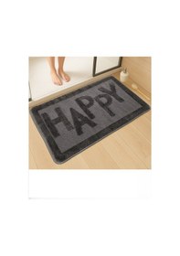 Resim Doğal Kaymaz Taban Banyo Paspas Uzun Ömürlü Yumuşak Dokulu Su Emici Yıkanabilir Happy 60x100 Antrasit 