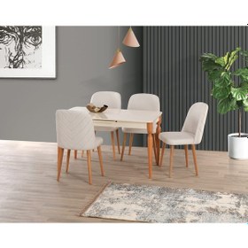 Resim Ekru Highgloss Vegas Sandalye Soft-02 80 160+30 Eliz Açılabilir Masa Takımı Ekru 