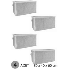 Resim 4 Adet Gri Çizgili Fermuarlı Mega Boy Hurç Yastık-yorgan-kıyafet Düzenleyici 80 40 60 Cm Gri-beyaz 