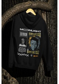 Resim Nevermind Unisex Moonlight Baskılı Oversize Baskılı Kapşonlu Sweatshirt 3 I Siyah 