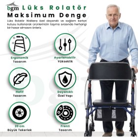 Resim BGM Walker Lüks Rolatör Yürüteç – Frenli, Oturaklı, Sepetli Lüks Tekerlekli Walker 