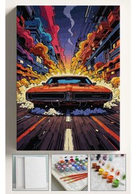 Resim Sayılarla Boyama Seti Numaralı Tuval Fırça Boya Dahil Kasnaklı Set 40x50 Cm - Hızlı Araba 