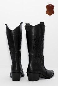 Resim wanita milano Kadın Kovboy Çizme Hakiki Süet Deri Western Nakışlı Ortopedik Rahat Kalıp 