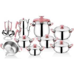 Resim İNTER ÇELİK Gülistan Pratik 21 Parça Çeyiz Seti Pembe 