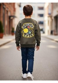 Resim Zekids Erkek Çocuk Pamuklu Gezegen Baskılı Batik Sweatshirt-16332 YESIL 