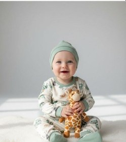 Resim Zekids Çocuk Safari Desenli Pamuklu Pijama Takım 6-9 Ay 6 Yaş Aralığı -16847 Çok Renkli 