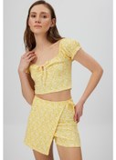 Resim Çi̇çekli̇ Balon Kol Crop Top Sarı Çi̇çekli̇ 