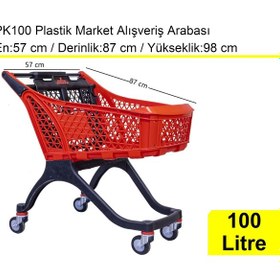 Resim Pk100 Plastik Market Alışveriş Arabası 100 Litre Kırmızı / En:57 Boy:87 Yükseklik:98 Cm 