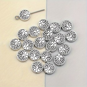 Resim 5/15/30 Adet 9mm Yaşam Ağacı Charm Ara Boncuk, Antik Gümüş Kaplama Çinko Alaşımı, Küpe, Bileklik, Kolye, Anahtarlık, Çanta ve Giyim İçin El Yapımı Aksesuar Malzemeleri 