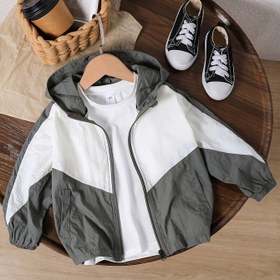 Resim Erkek Çocuklar İçin İlkbahar Yeni Moda Rahat Renk Bloklu Kapüşonlu Uzun Kollu Dış Giyim 