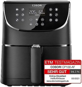 Resim COSORI Airfryer Sağlıklı ve Verimli 5,5 L Sıcak Hava Fritözü, 11 Ön Ayarlı, Ön Isıtma ve Sıcak Tutma Işlevleri, Dijital Dokunmatik LED Ekran, Bulaşık Makinesinde Yıkanabilir, 1700W 