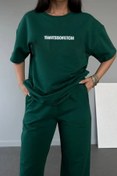Resim DUBU BUTİK Thatssofetch T-shirt Eşofman Altı Jogger - Yeşil Baskı Alt Üst Eşofman Takımı Oversize Bisiklet Yak 